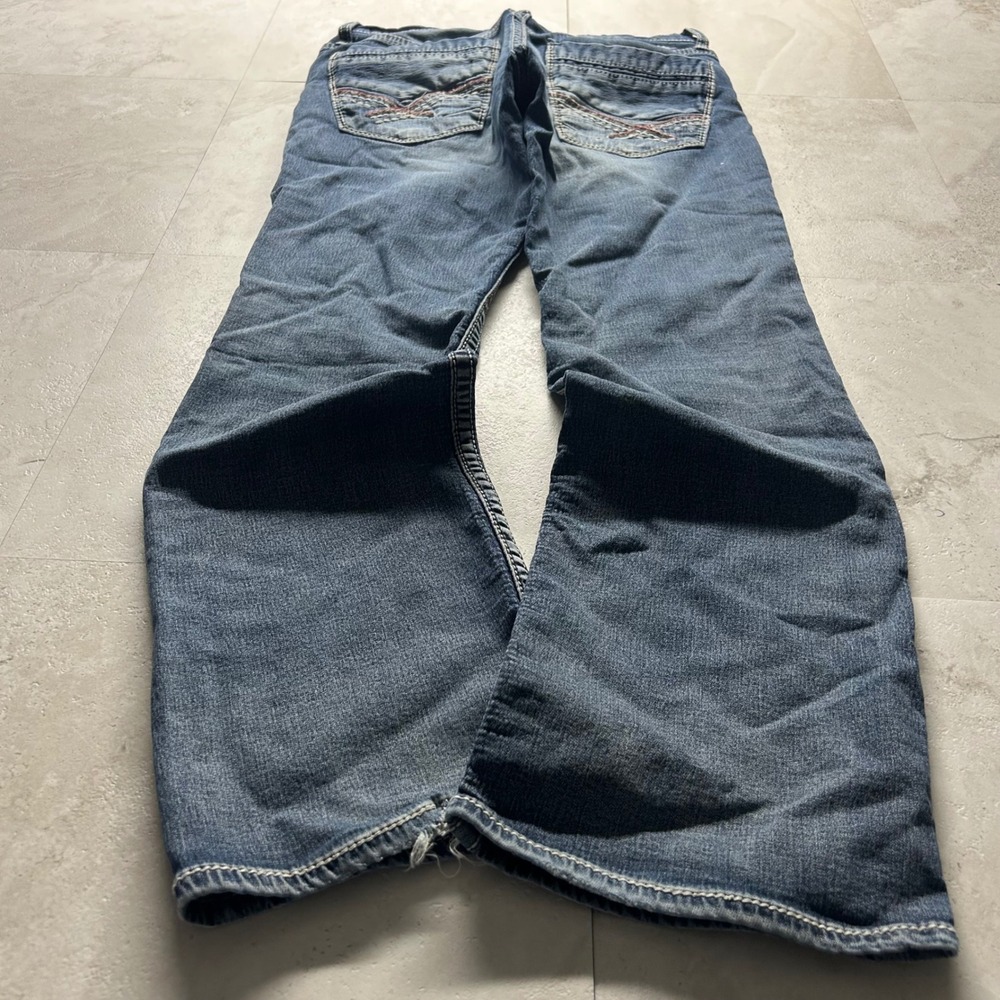 BKE Aiden Straight Leg Jeans Blue Womens 6 Distressed Contrast Stitch Denim
